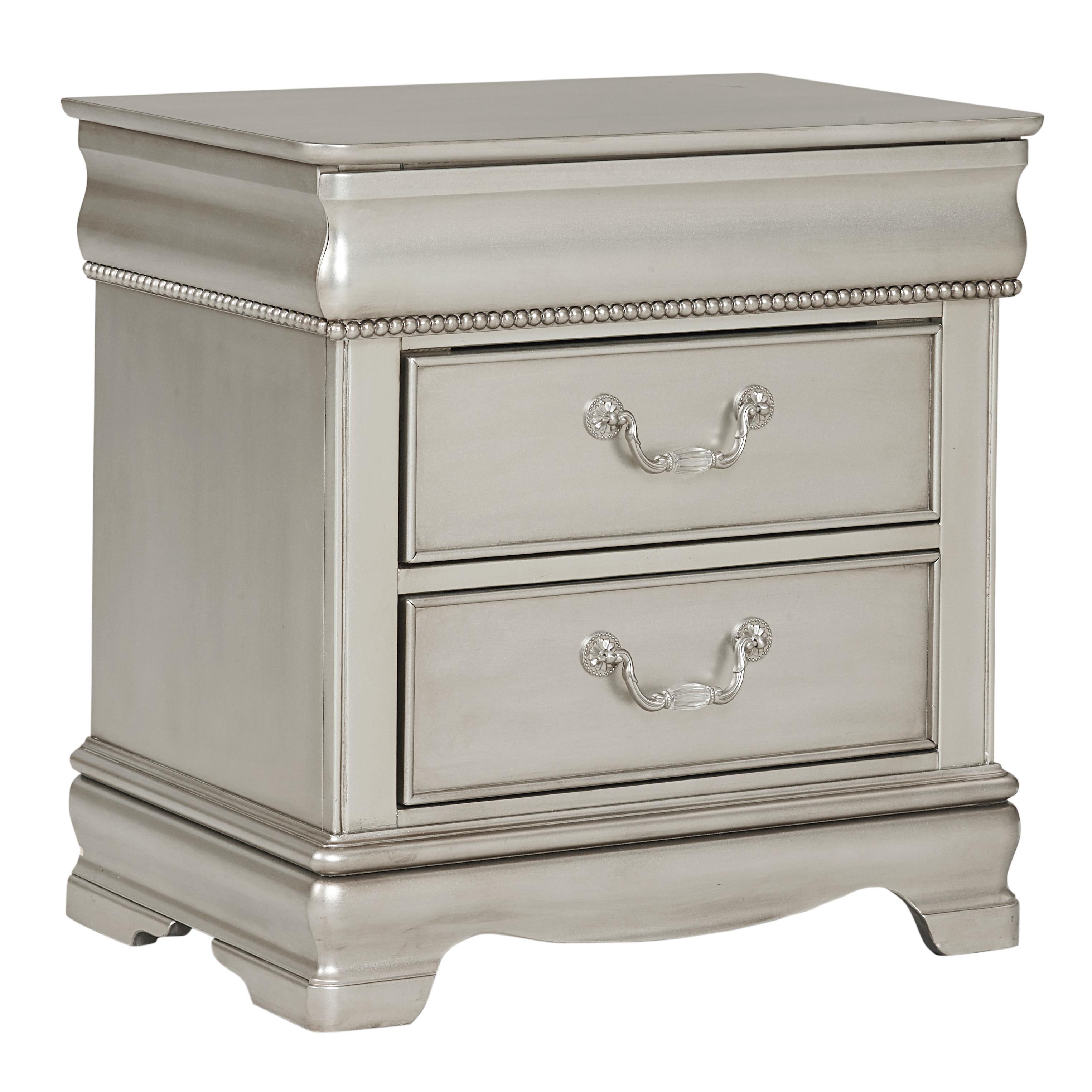 Standard Furniture Jessica Silver Nightstand with 2 Drawers Royal
